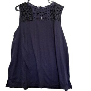 Lane Bryant Crochet Yoke Swing Tank Top 22/24 Cotton Whimsigoth Witchy Boho Goth